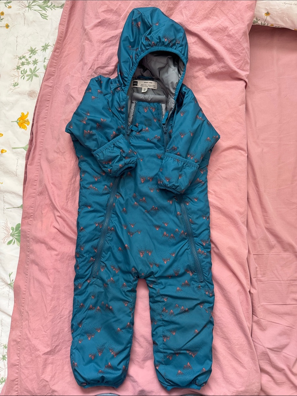 MEC Teal Snowsuit with Pink Triangle Print - Kids